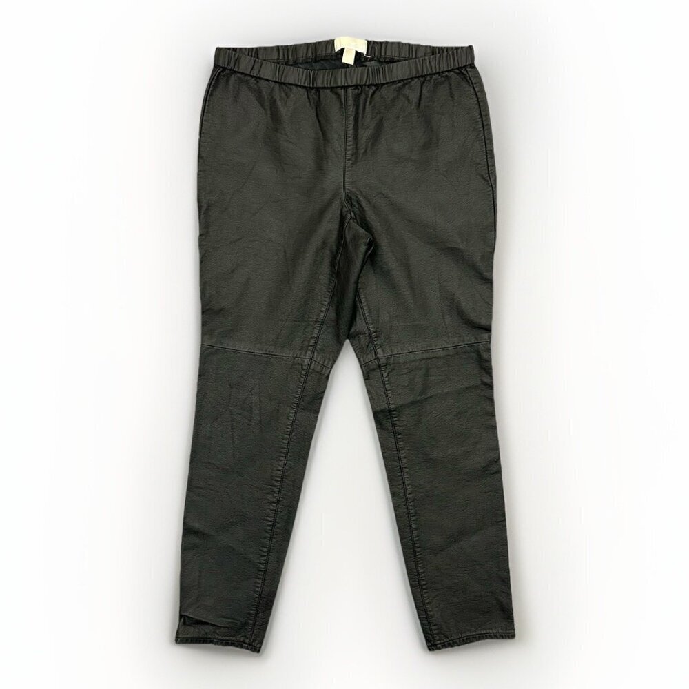 Michael Kors Women's Faux Leather Ankle Pants Size 12 Black Pull On Mid Rise EUC